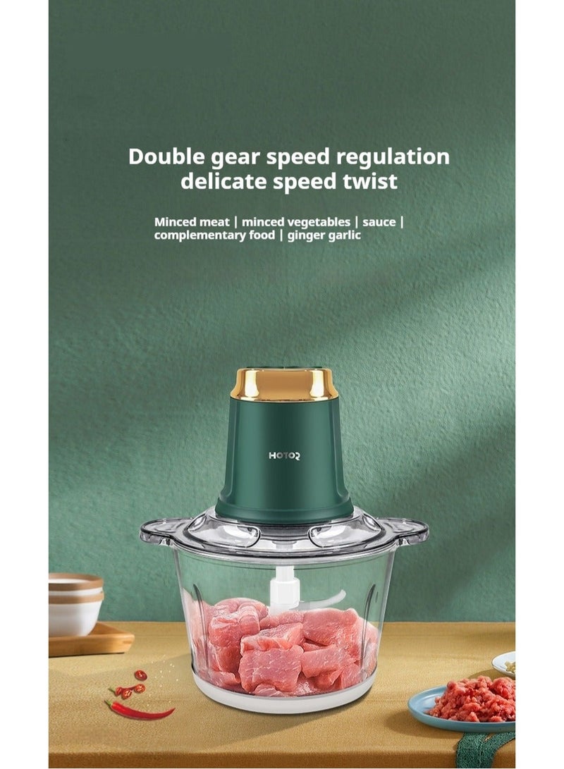 HOTOR 3L Electric Food Chopper - 400W All-Copper Motor, 2 Speed Adjustable, 304 Stainless Steel S-shaped Blades, Multi-Function Food Processor for Meat, Vegetables, Fruits, Nuts & Baby Food, BPA-Free Thickened Glass Bowl, Green - Image 2